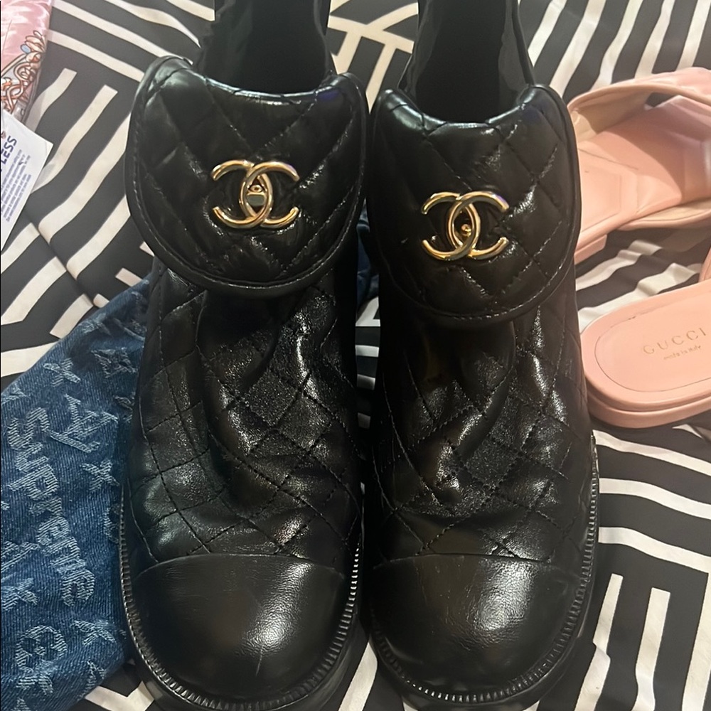 Chanel Black Quilted Leather Boots